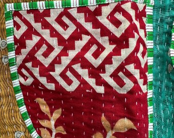 ハンドメイドカンタキルトベスト：ヴィンテージパッチワークコットン