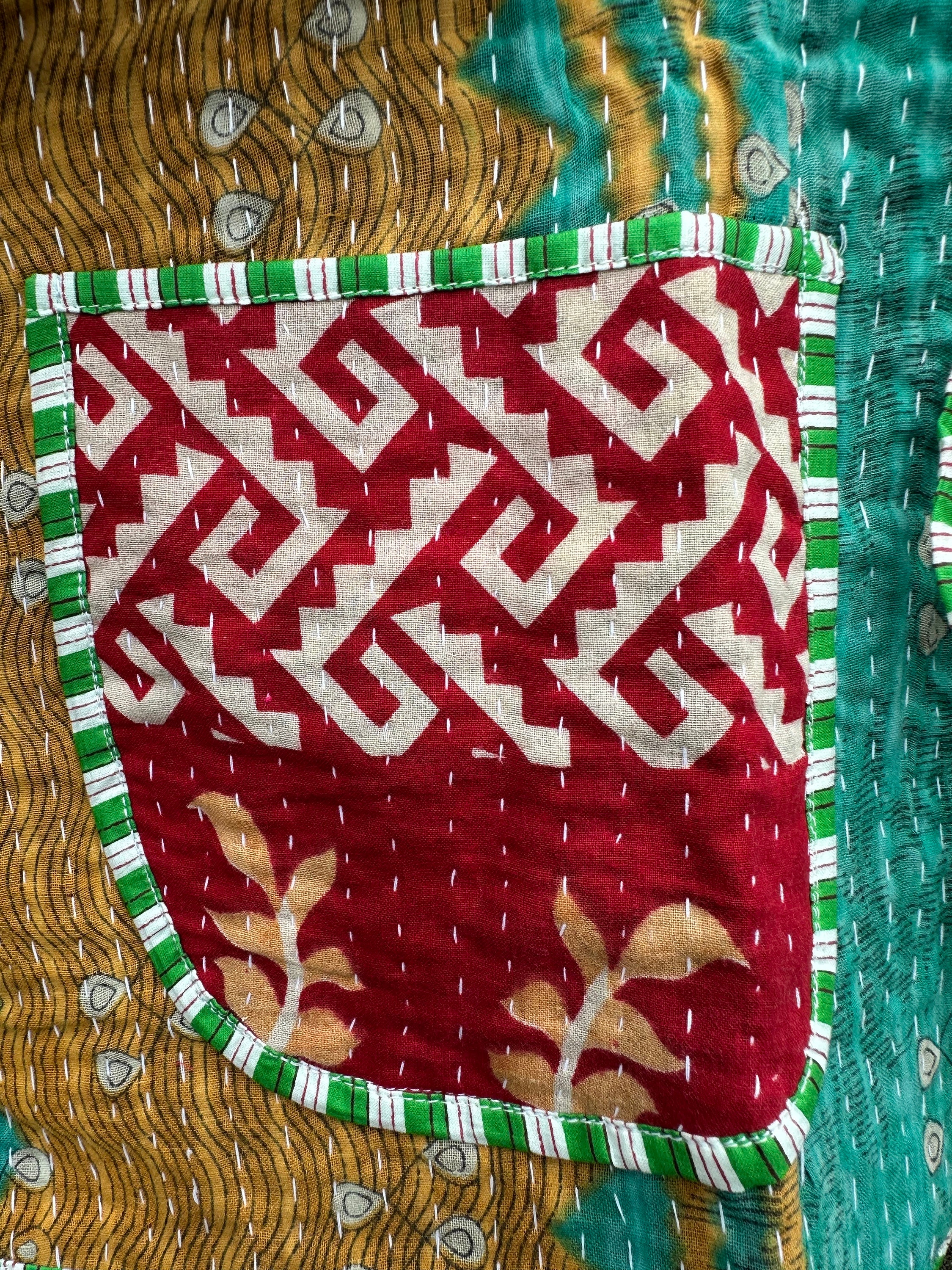 ハンドメイドカンタキルトベスト：ヴィンテージパッチワークコットン