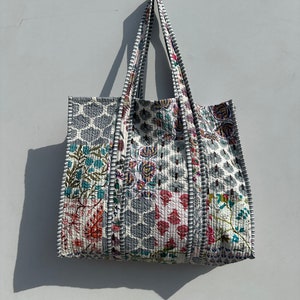 bolsa tote de algodão patchwork bolsa reversível bolsa de compras acolchoada feita à mão kantha tots bolsas femininas