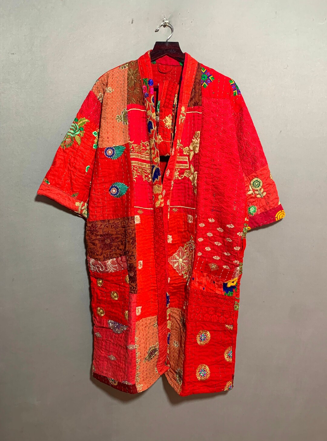 Patch Print Dress Kimono Flower Block Printed Kantha Kimono - Etsy