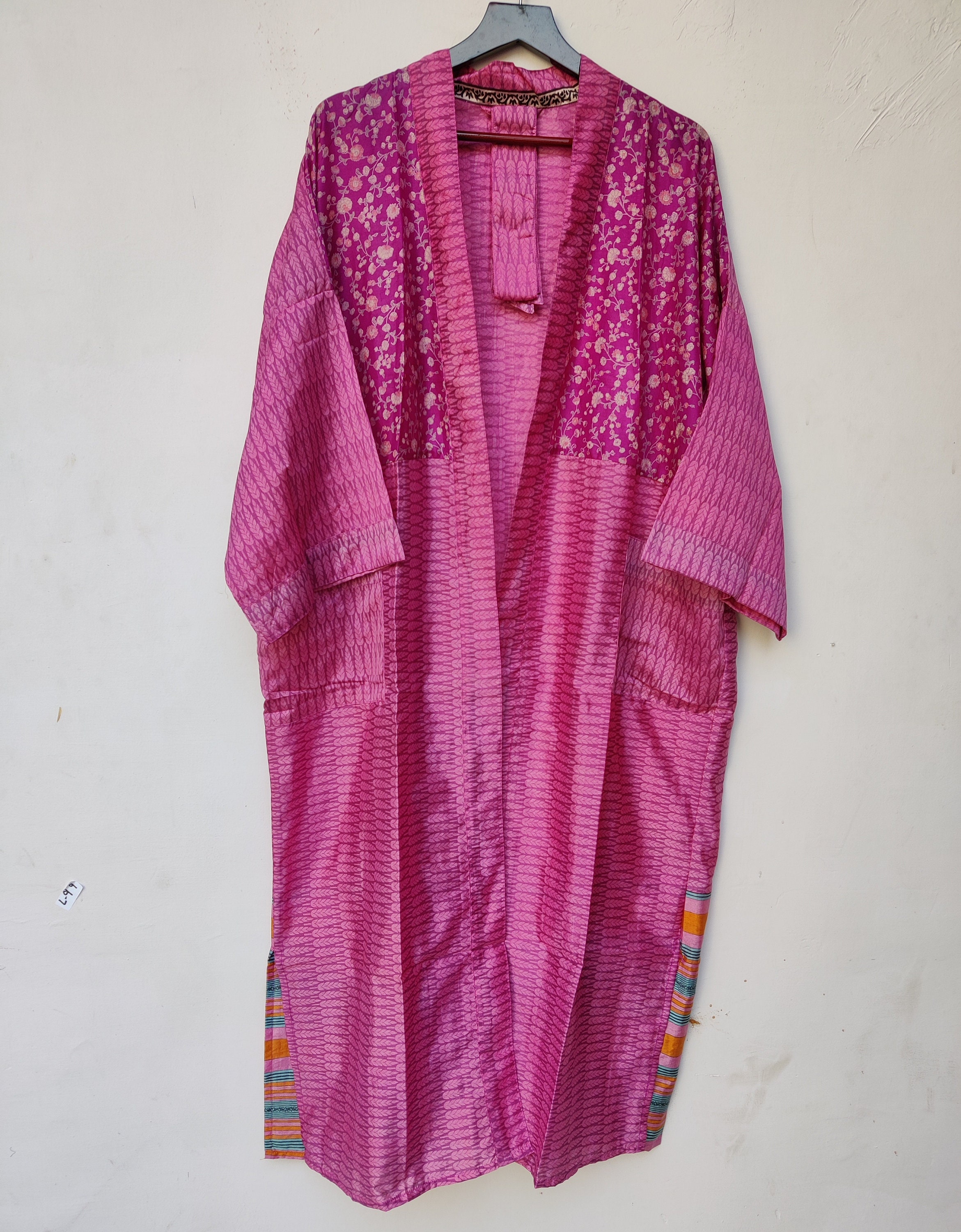 Long Unisex Kimono robe Vintage Sari Kimono robe Boho Etsy