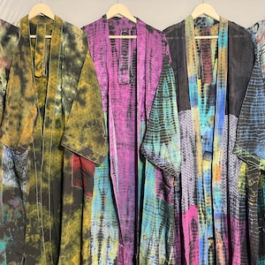Kimono z jedwabiu Crepe Tie Dye, szlafrok damski, kimono kąpielowe, sukienka na bikini, długie kimono,
