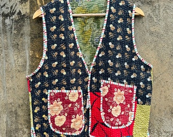 Handmade Kantha Vest: Raw Cotton Patchwork Quilted Jacket