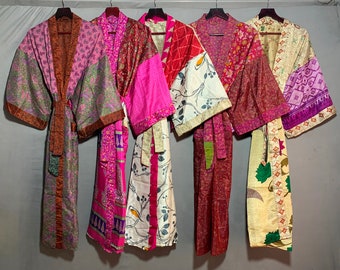 Wholesale Silk Robe, Women's Fashion Kimono Robe's, Assorted Sari Kimono Lot, Gift For Fashion, Beach Fashion Kimono Robe,