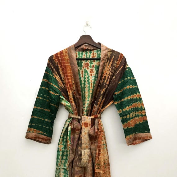 Women Night Dressing Gown Brown and Green Pocket Robe Gift for Her - Etsy  New Zealand