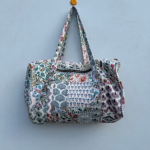 Große Baumwoll-Patches Duffle Taschen Blockprint Quilted Stoff Wochenendtaschen Für Frauen Weihnachtsgeschenke Handgemachte Bunte Reisetaschen