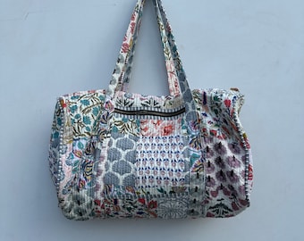 Large Cotton Patches Duffle Bags Blockprint Quilted Fabric Weekender Bags For Women Holiday Gifts Handmade Colorful Travel Overnight Bags