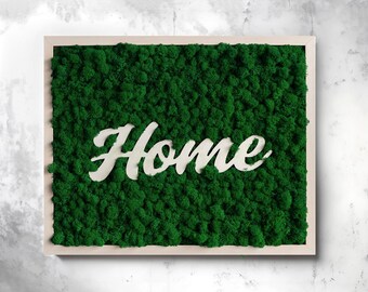 Arte mural, decoración con marco de madera, musgo natural preservado y estabilizado, decoración natural hecha a mano