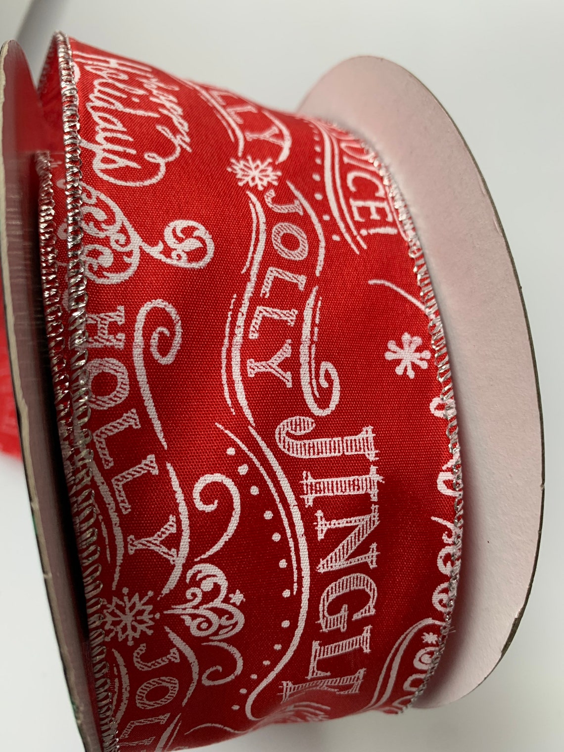 Christmas Ribbon glitter red and white holiday word ribbon 2 | Etsy