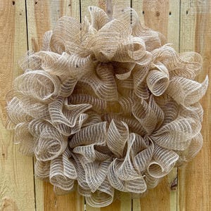 Burlap wreath for front door year round, plain farmhouse decor, fall door hanger, wedding housewarming gift, burlap mesh wreath base
