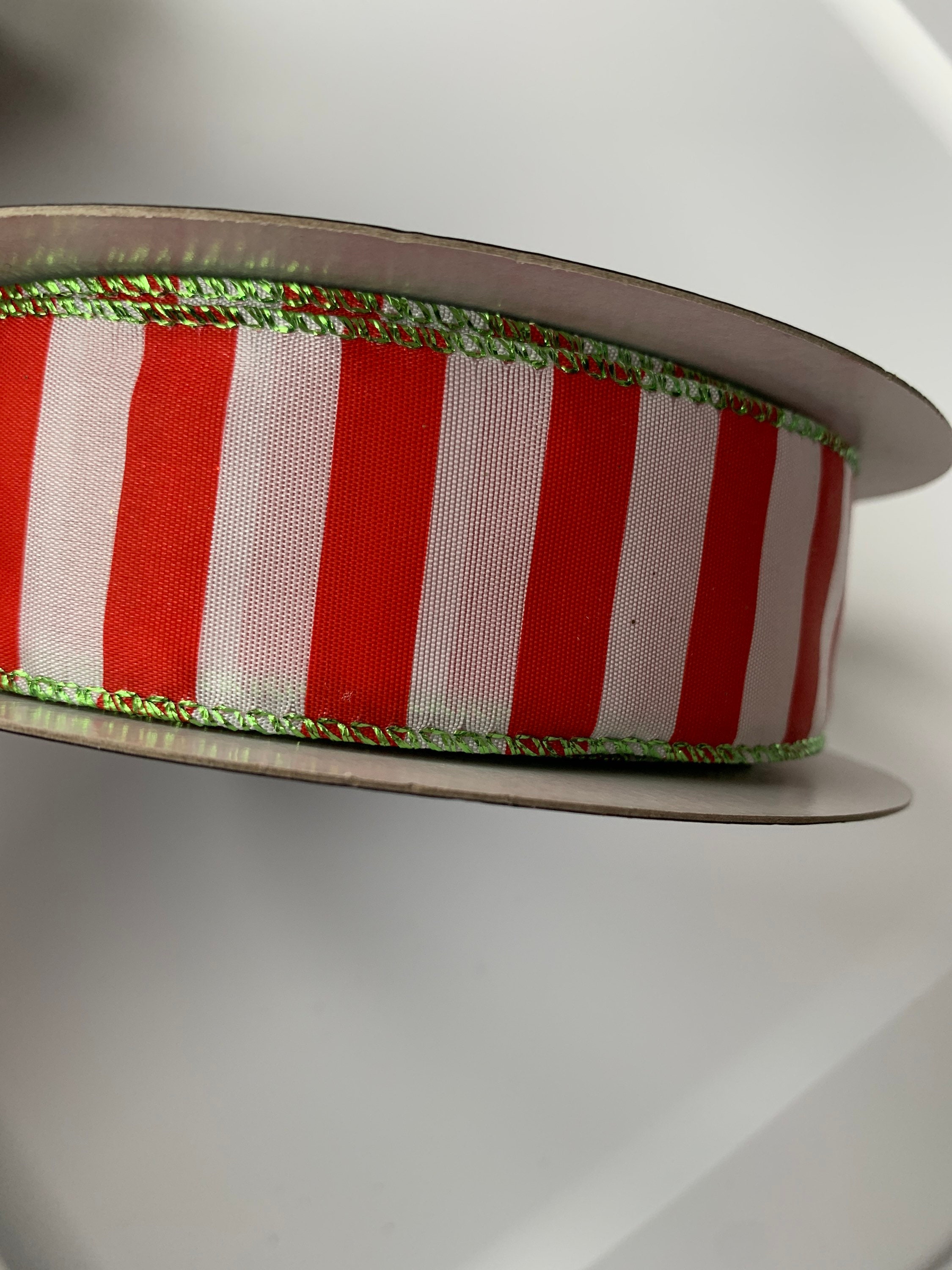 Christmas Ribbon red lime green and white striped ribbon 1 Etsy