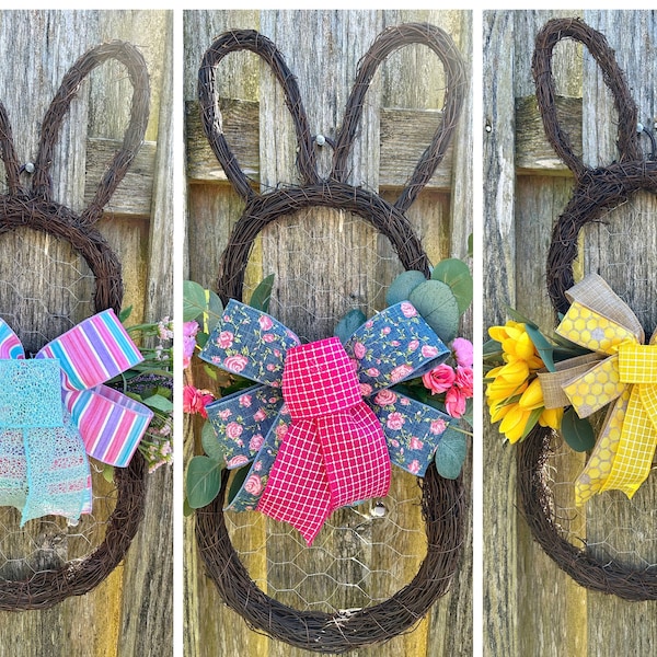 Spring Welcome Wreath, Pink Floral Bunny, Grapevine Bunny, Springtime Wall Decor, Floral Bunny Door Hanger, Roses and Tulips Grapevine Bunny