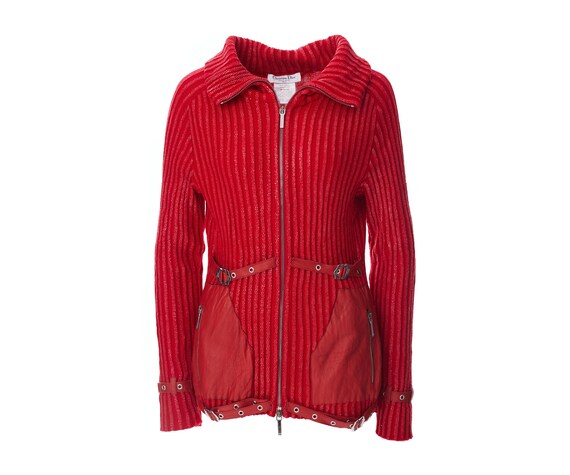 Christian Dior vintage wool and leather cardigan