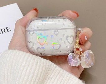 Love-Hearts Airpod pro case  for Girls Women, Cute Bling Sparkle Pearly-Lustre Shell Slim case for airpods 3 / airpods pro / airpods 1/2