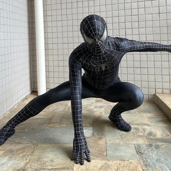 Venom Black Spiderman Suit Costume Cosplay Sam Raimi Venom Spiderman Upgraded Suit with Faceshell Spider-man Wearable Movie Prop Replica