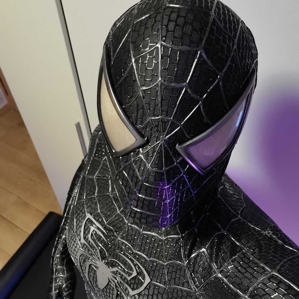 Black Spiderman Suit Sam Raimi Black Spider-Man Costume with Faceshell and Lenses Spiderman Cosplay Suit, Wearable Movie Prop Replica