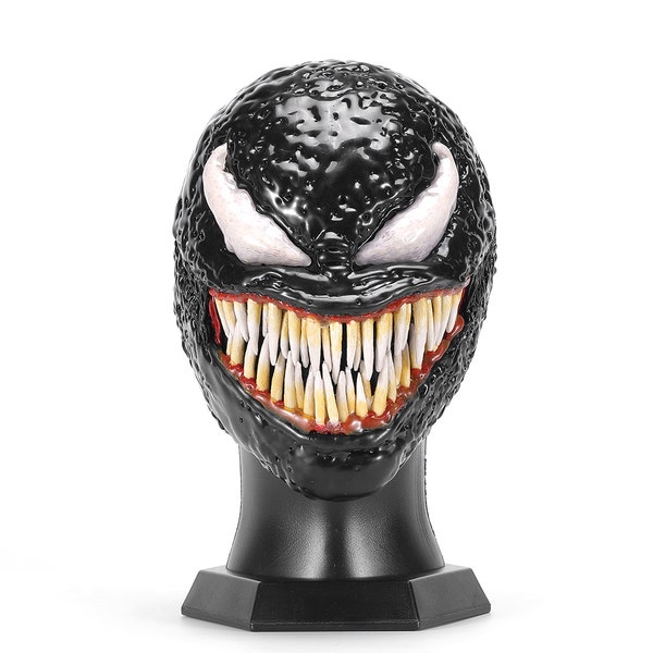 Venom 2 Mask, Venom 2 Helmet, Venom Mask Cosplay, Marvel Black Symbiote Face Mask, 1:1 Life Size Custom Wearable Movie Prop Replica
