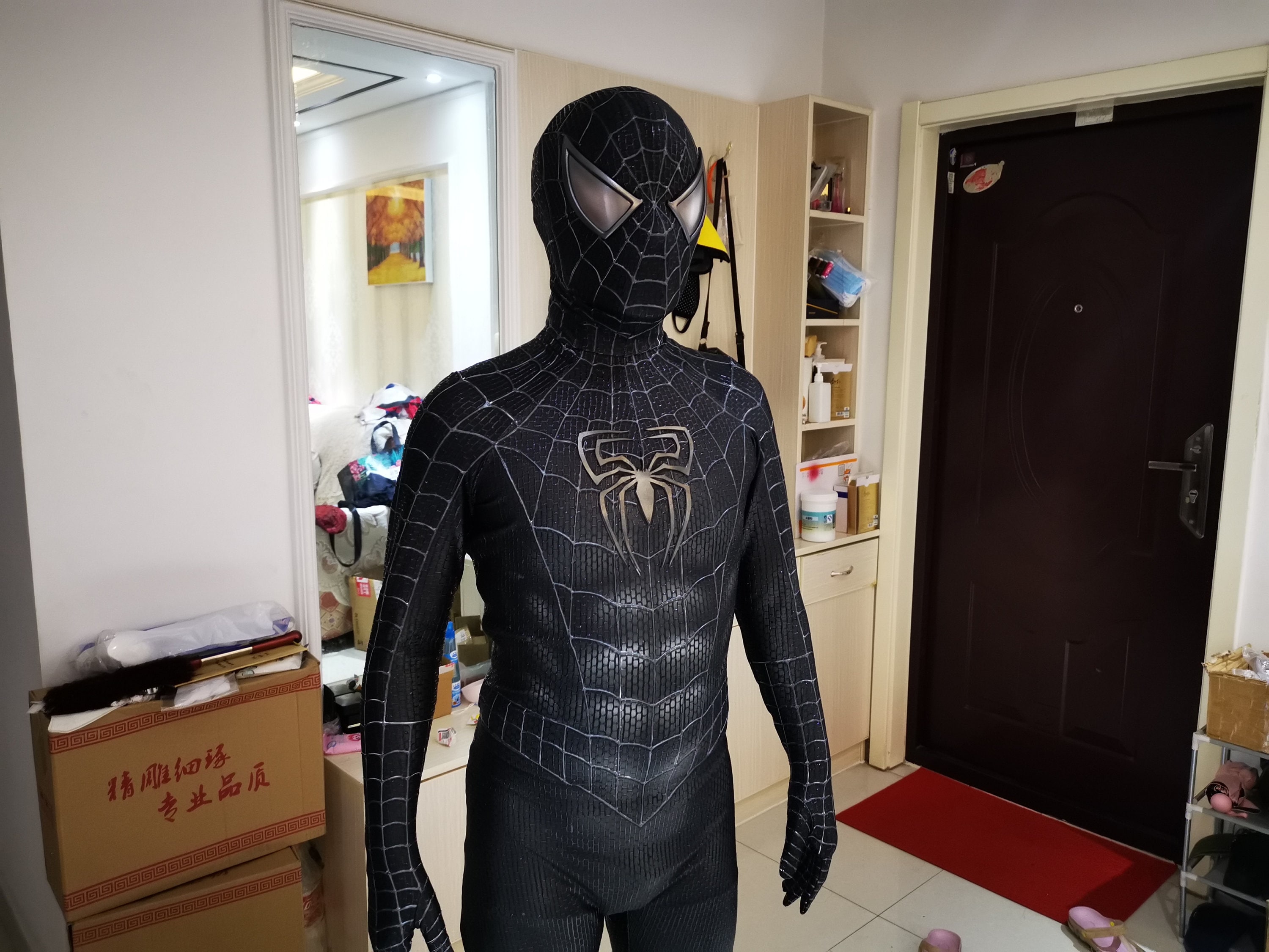 Black Spiderman Mask Cosplay Sam Raimi Spiderman Mask Adults With Faceshell  & 3D Rubber Web, Wearable Movie Prop Replica 