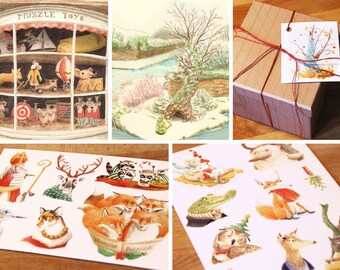 Set of 4 Christmas greeting cards with 4 gift tags