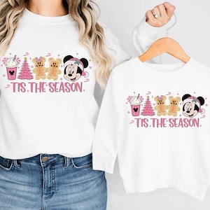 Tis The Season Mama i Mini Bluzy, Minnie Christmas Sweater, Uroczy Disney Minnie Christmas Sweter dla Malucha, Minnie Xmas Sweatshirt