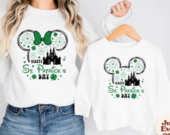 St Patrick's Day Familienset, Disney Mickey und Minnie Sweatshirt Set, passende Pullover für St. Patrick's Day, Kinder Patrick's Day Geschenk