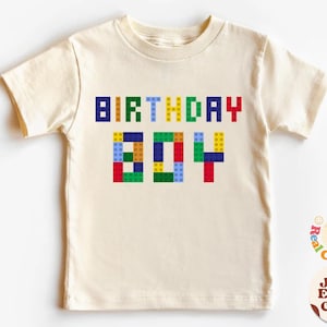 Chemise anniversaire garçon pour enfant, chemise anniversaire garçon pour tout-petit, chemise anniversaire naturelle pour tout-petit, bloc de construction anniversaire garçon, chemise anniversaire construction