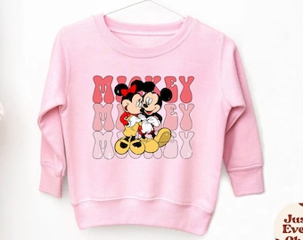 Disney Valentine's Day Sweatshirt, Disney Sweater For Kids, Mickey And Minnie Sweatshirt, Toddler Valentine Day Outfit For Kids