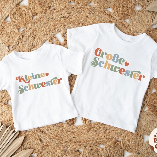 Große Schwester Kleinkind-Shirt, Schwangerschaftsankündigung, Baby-Ankündigung, deutsches Kinder-T-Shirt Kleine Schwester, Sibling Natural Infant, Schwester