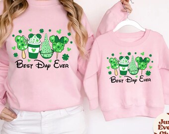 St Patrick's Day Familienset, Disney Eiscreme Sweatshirt-Set, passende Pullover für St. Patrick's Day, Kinder Patrick's Day Geschenk