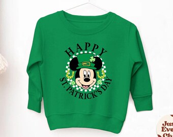 Sweat-shirt de la Saint-Patrick Mickey, t-shirt Mickey Disney, chemise pour tout-petit, pull de la Saint-Patrick Disney pour enfants, t-shirt naturel pour tout-petit