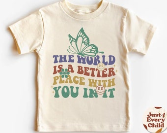 Die Welt ist ein besserer Ort, Positivitätskleidung-Retro, ästhetisches Kindershirt, lustiges Shirt, natürliches Shirt, süßes einzigartiges Kindershirt, Kleinkind-T-Shirt