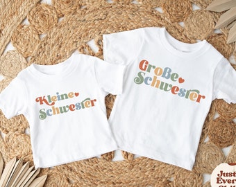 Camicia per bambini Große Schwester, Annuncio di gravidanza, Annuncio di bambino, Maglietta per bambini tedesca Kleine Schwester, Fratello neonato naturale, Schwester