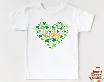 Cœur porte-bonheur, T-shirt de la Saint-Patrick, chemise naturelle pour tout-petits, chemise naturelle pour tout-petits Saint-Patrick, chemise verte coeur