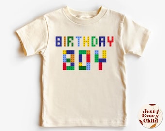 Camisa de cumpleaños para niños, camisa para niños pequeños de cumpleaños, camisa natural para niños pequeños de cumpleaños, cumpleañero de bloques de construcción, camisa de construcción de cumpleaños