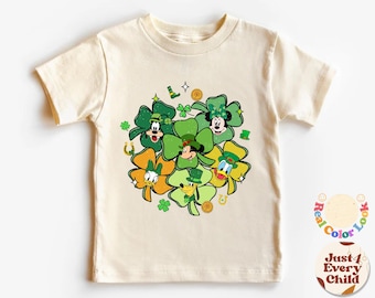 Camiseta de trébol de Mickey y sus amigos, tréboles para niños pequeños, camisetas del día de San Patricio, camiseta de tréboles de la suerte, día de San Patricio de Disney