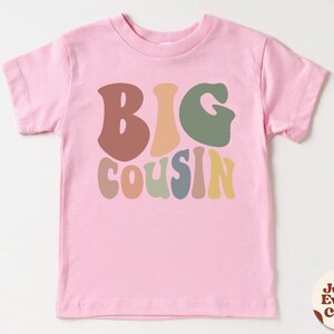 Chemise grand cousin, t-shirt naturel pour tout-petit, t-shirt bébé grand cousin, chemise naturelle cousine assortie, chemise enfant rétro, faire-part grand cousin Pink