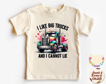 Camiseta "Me gustan los camiones grandes", camiseta para niños pequeños, camiseta para niños, camiseta genial de camión, atuendo para niños y niñas