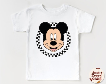 Mickey Mouse Kids Shirt, Retro Mickey Tee, Boy&#39;s Disney Natural Shirt, Mickey Checked Bodysuit, Baby Shower Gift, Gift For Kids