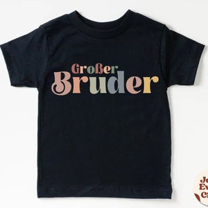 Großer Bruder-Kleinkind-Shirt, Schwangerschafts-Enthüllungsshirt, süßes Retro-Kinder-Shirt, natürliches Kleiner-Bruder-Baby-Shirt, deutsches Kinder-T-Shirt Großer Bruder Black