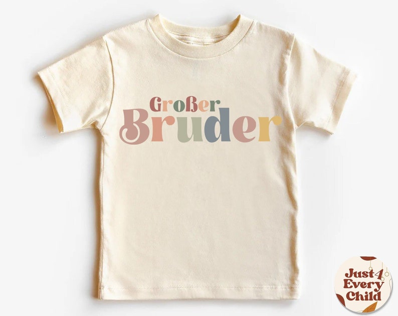 Großer Bruder-Kleinkind-Shirt, Schwangerschafts-Enthüllungsshirt, süßes Retro-Kinder-Shirt, natürliches Kleiner-Bruder-Baby-Shirt, deutsches Kinder-T-Shirt Großer Bruder Natural