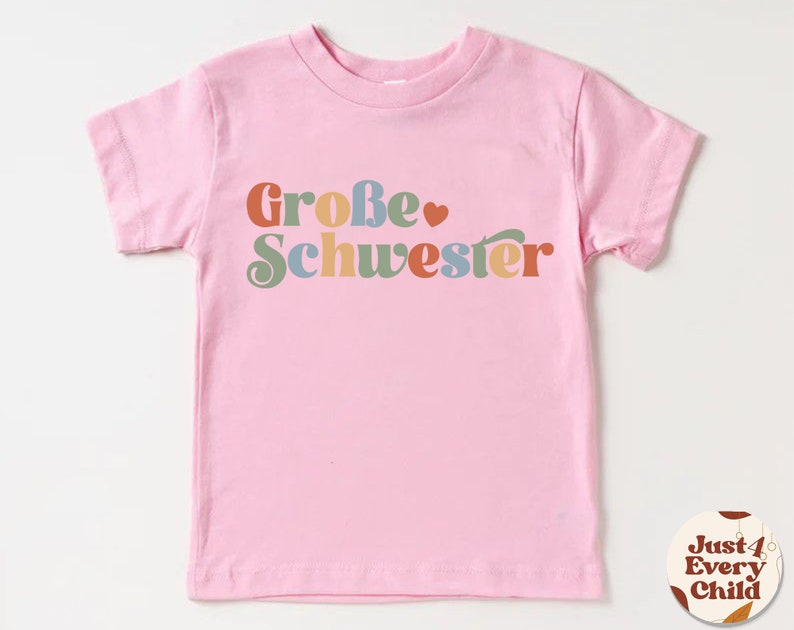 Große Schwester Kleinkind-Shirt, Schwangerschaftsankündigung, Baby-Ankündigung, deutsches Kinder-T-Shirt Kleine Schwester, Sibling Natural Infant, Schwester Pink