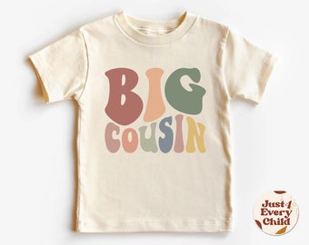 Chemise grand cousin, t-shirt naturel pour tout-petit, t-shirt bébé grand cousin, chemise naturelle cousine assortie, chemise enfant rétro, faire-part grand cousin