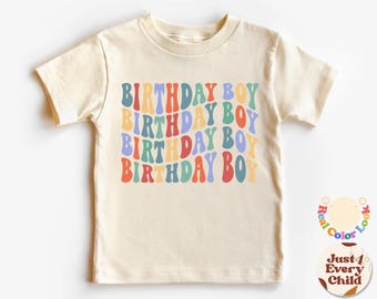 Birthday Boy Shirt,  Birthday Boy Outfit,  Birthday Natural Toddler Shirt,  Wavy Letters Boys Birthday Shirt, Retro Kids Shirt, Gift for Boy
