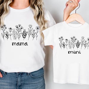 Mama & Mini T-Shirts, Wildflower Mommy and Me Tees, Wildflower Birthday Outfit, Gift for Mom Matching, Mom Daughter Shirts