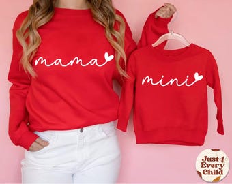 Mama Mini med hjärta, Mama och Mini matchande, Mamma och jag tröjor, Mama Mini tröjor, Matchande mamma och jag tröjor