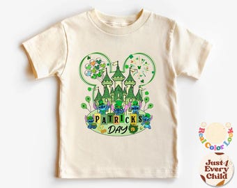 Camiseta del día de San Patricio, camisetas para niños con castillo verde, Stitch lindo, camiseta de la suerte
