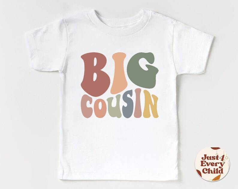 Chemise grand cousin, t-shirt naturel pour tout-petit, t-shirt bébé grand cousin, chemise naturelle cousine assortie, chemise enfant rétro, faire-part grand cousin White