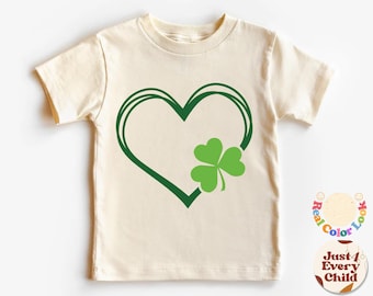 Maglietta per il giorno di San Patrizio, maglietta con cuore verde, maglietta naturale per il giorno di San Patrizio per bambini piccoli