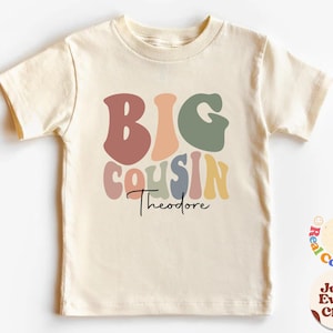 Custom Big Cousin Shirt, Personalized Natural Toddler Tee, Big Cousin Baby T-Shirt, Matching Cousin Natural Shirt, Retro Kid Shirt
