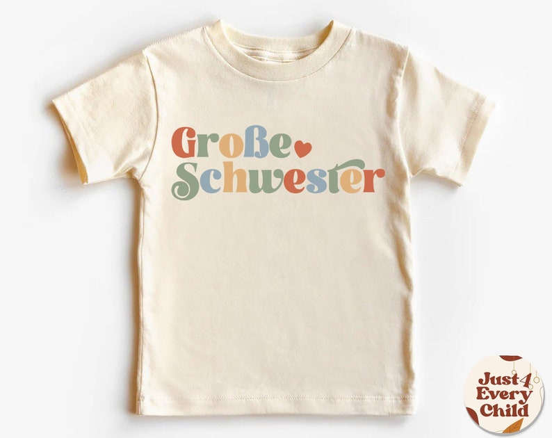 Große Schwester Kleinkind-Shirt, Schwangerschaftsankündigung, Baby-Ankündigung, deutsches Kinder-T-Shirt Kleine Schwester, Sibling Natural Infant, Schwester Natural